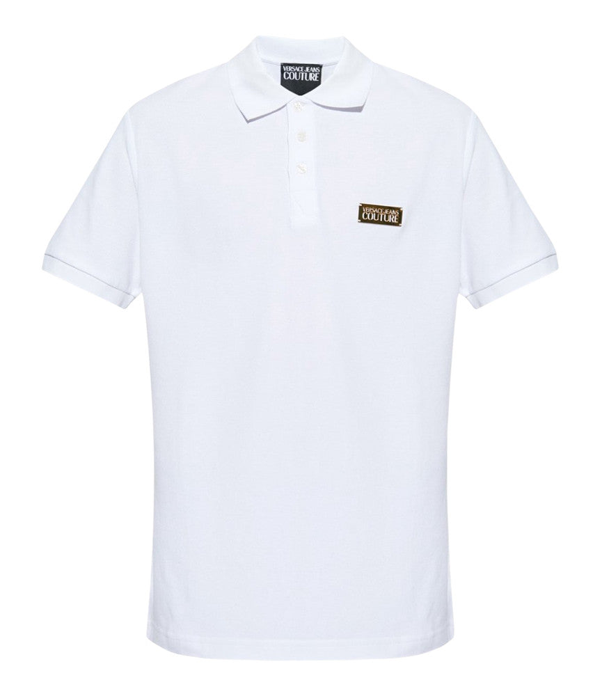 Versace Jeans Couture White Mens Polo Shirt With Metal Logo Detail