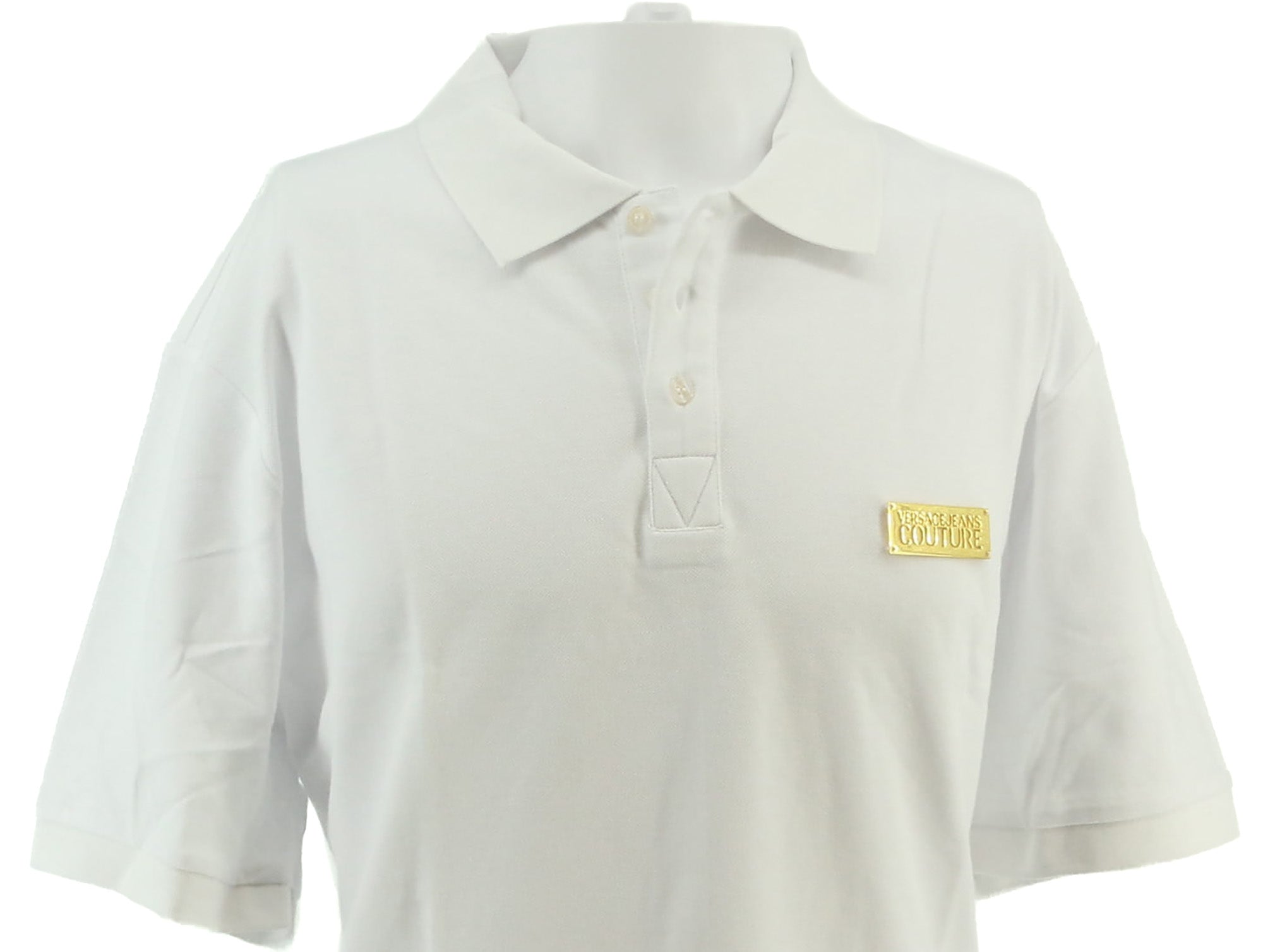 Versace Jeans Couture White Mens Polo Shirt With Metal Logo Detail
