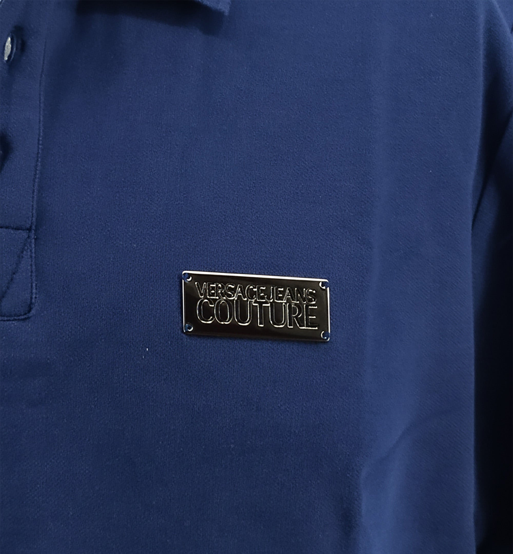 Versace Jeans Couture Steel Blue Mens Polo Shirt With Metal Logo Detail