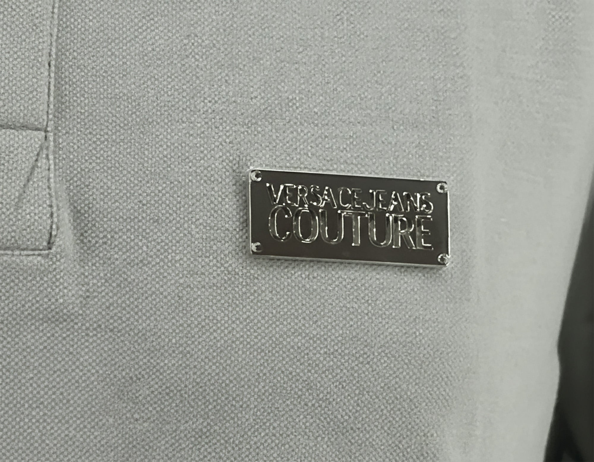 Versace Jeans Couture Ice Grey Mens Polo Shirt With Metal Logo Detail