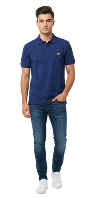 Versace Jeans Couture Steel Blue Mens Polo Shirt with Minimalist Chest Patch