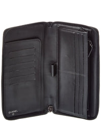 Chanel Black Grained Calfskin Leather Boy Zip Around Organizer Wallet (Authentic