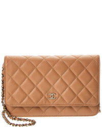 Chanel Beige Quilted Caviar Leather Wallet On Chain (Authentic Pre-Loved)