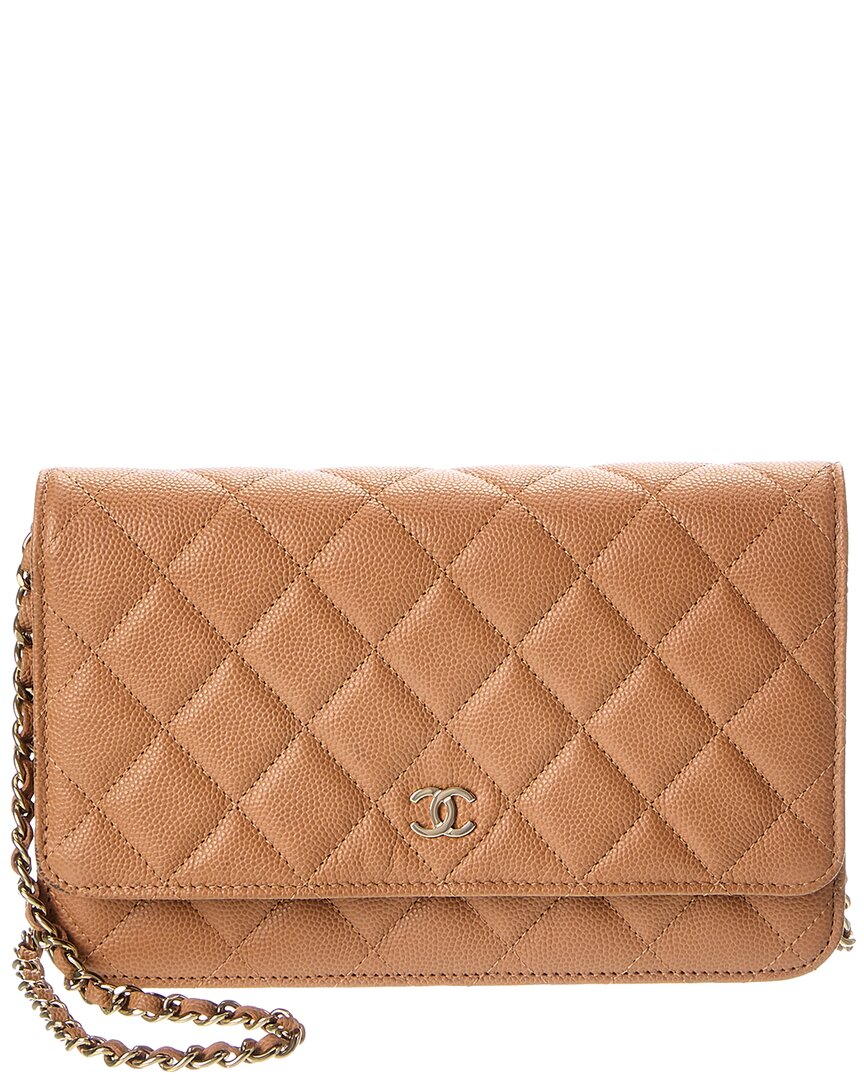 Chanel Beige Quilted Caviar Leather Wallet On Chain (Authentic Pre-Loved)