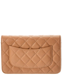 Chanel Beige Quilted Caviar Leather Wallet On Chain (Authentic Pre-Loved)