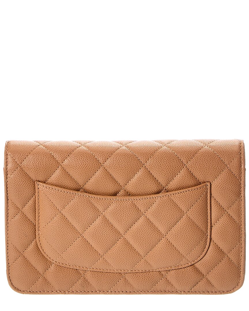 Chanel Beige Quilted Caviar Leather Wallet On Chain (Authentic Pre-Loved)