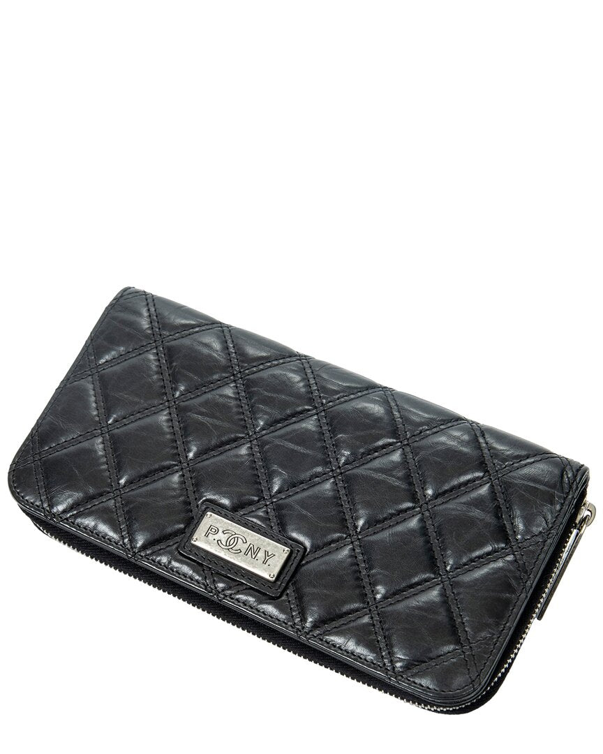 Chanel Chanel Black Double Quilted Stitch Leather Cc Paris New York Zip Around Wallet