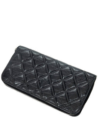 Chanel Chanel Black Double Quilted Stitch Leather Cc Paris New York Zip Around Wallet