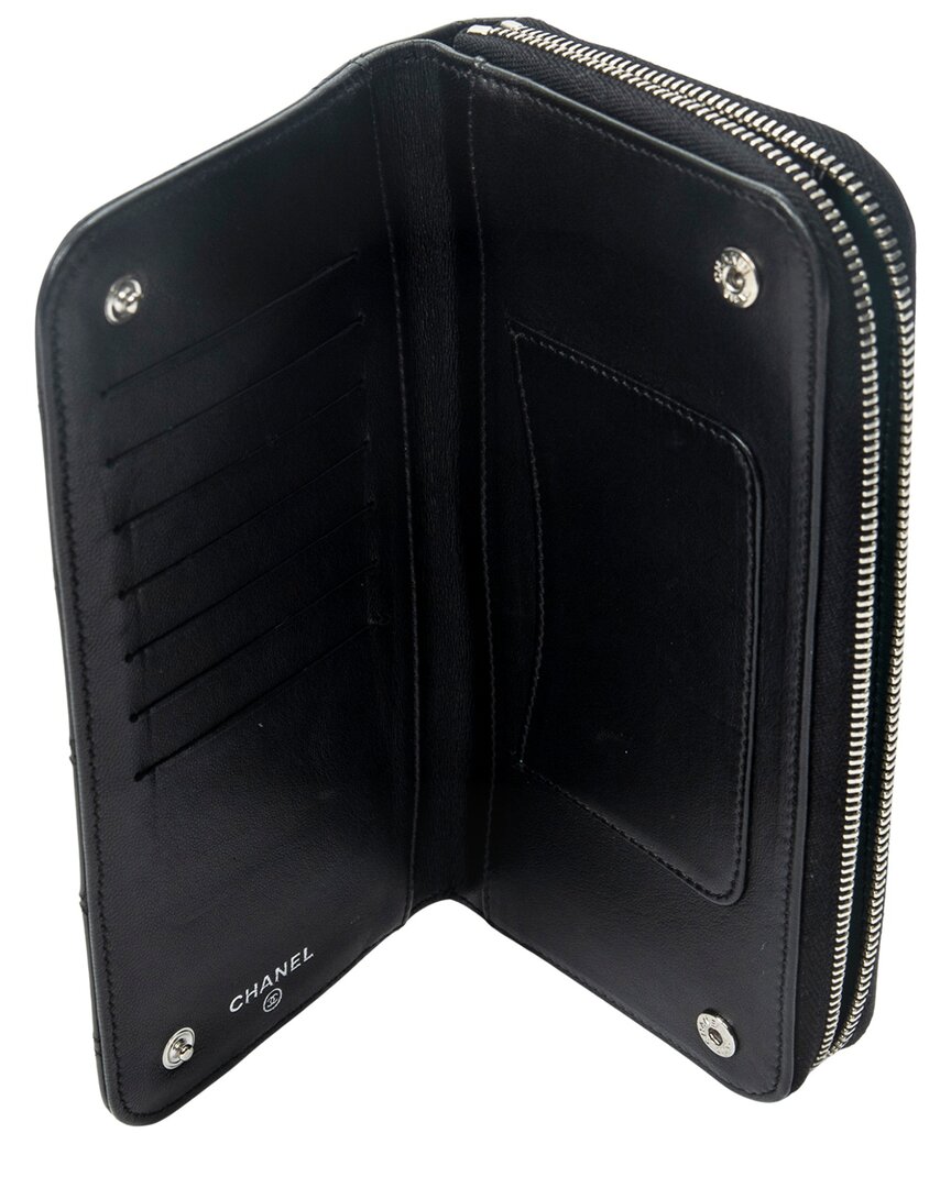 Chanel Chanel Black Double Quilted Stitch Leather Cc Paris New York Zip Around Wallet
