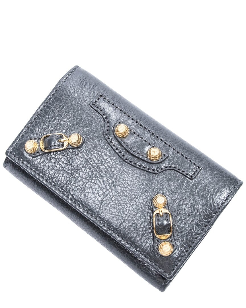 Balenciaga Balenciaga Grey Calfskin Leather 6 Rings Classic Continental Key Holder, Never