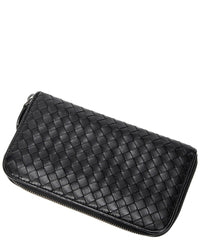 Bottega Veneta Bottega Veneta Black Intrecciato Leather Zip Around Wallet (Authentic Pre-