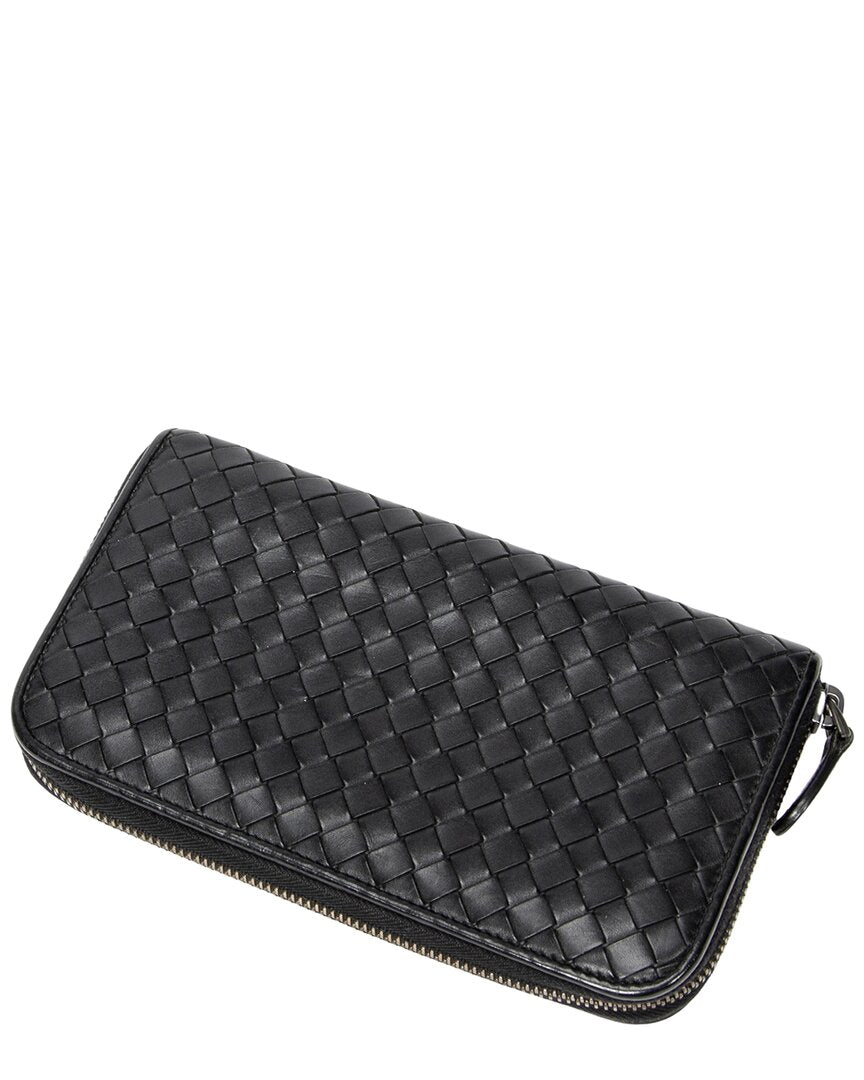 Bottega Veneta Bottega Veneta Black Intrecciato Leather Zip Around Wallet (Authentic Pre-