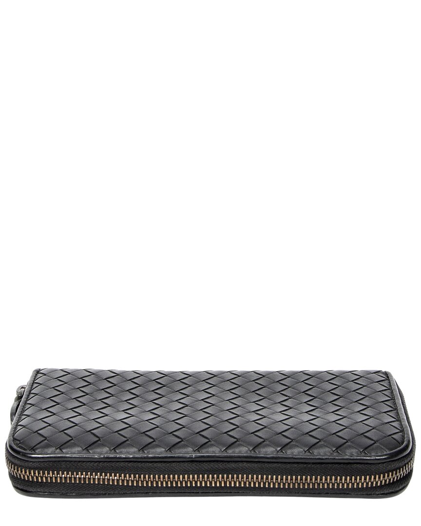 Bottega Veneta Bottega Veneta Black Intrecciato Leather Zip Around Wallet (Authentic Pre-
