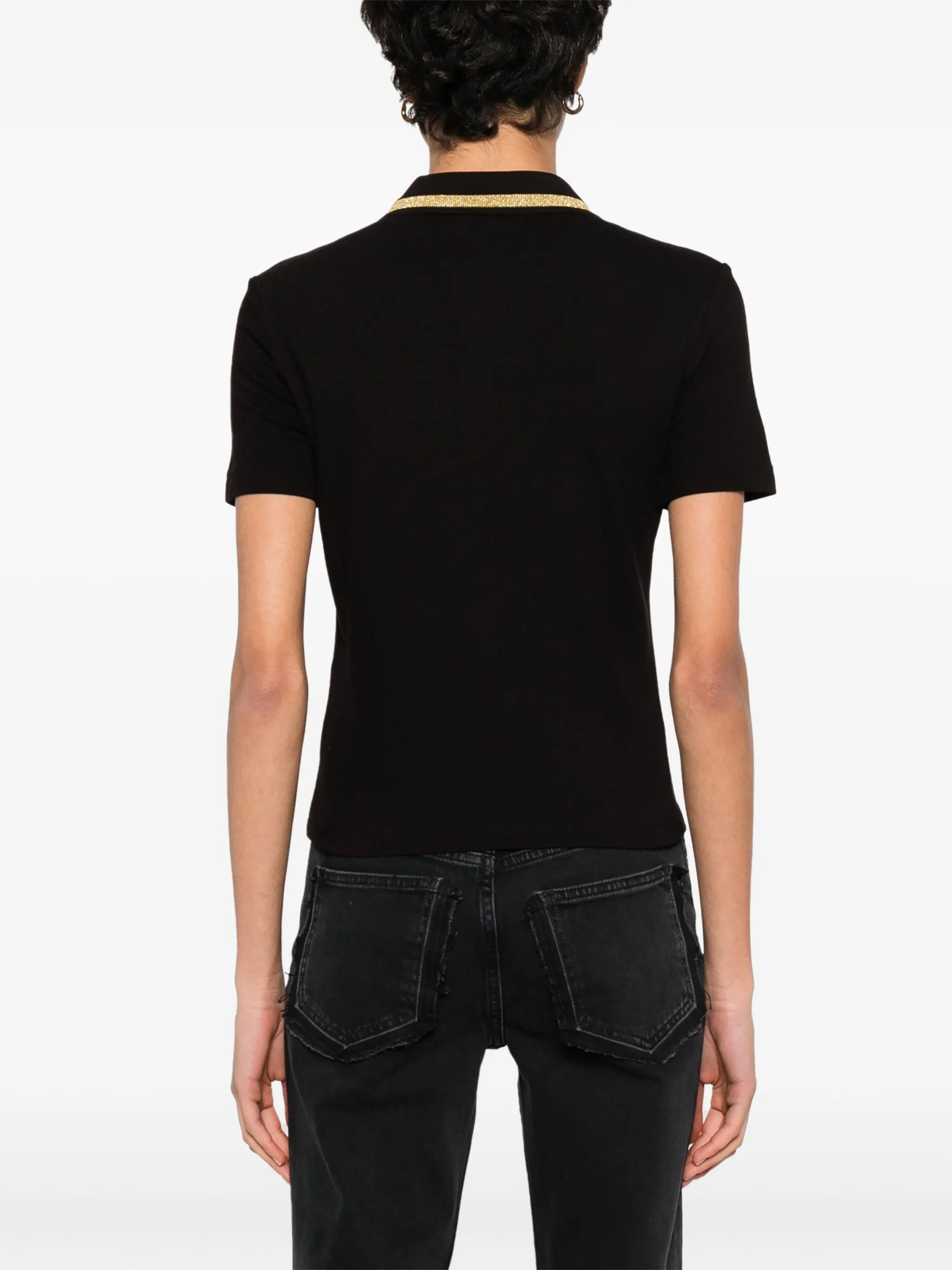 Versace Jeans Couture Black/Gold Embroidered Medallion Womens Polo Shirt-