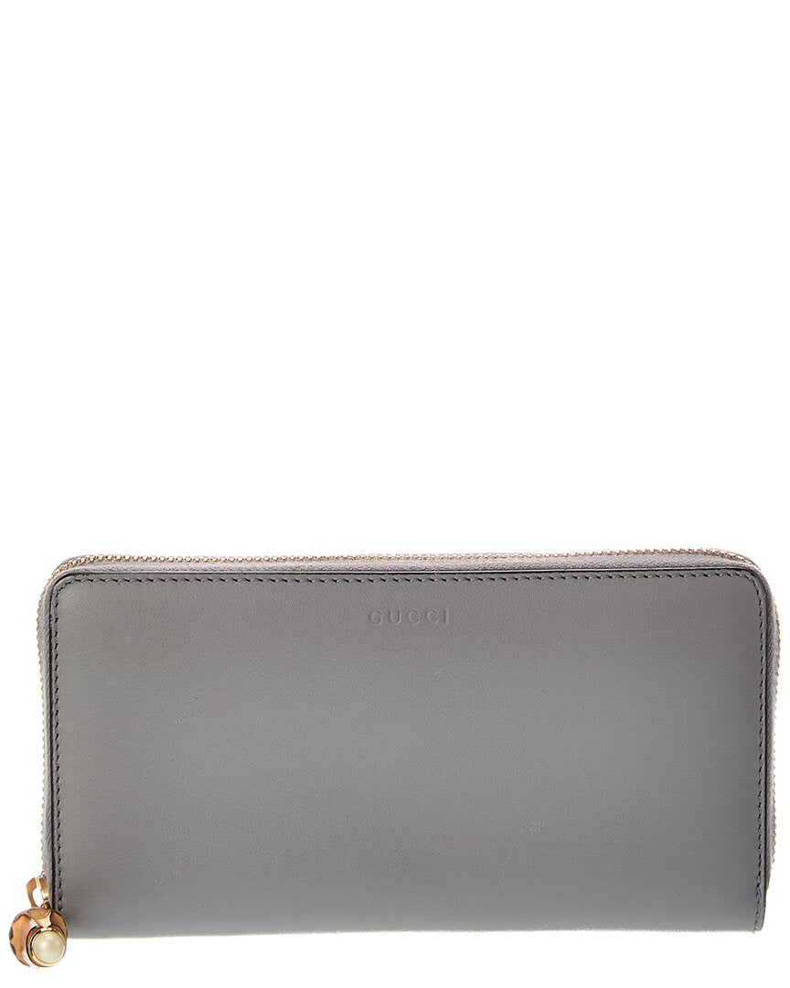 Gucci Gucci Grey Leather Bamboo Zip Wallet (Authentic Pre-Loved)