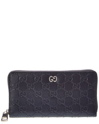 Gucci Gucci Blue Guccissima Leather Signature Dorian Zip Around Wallet(Authentic