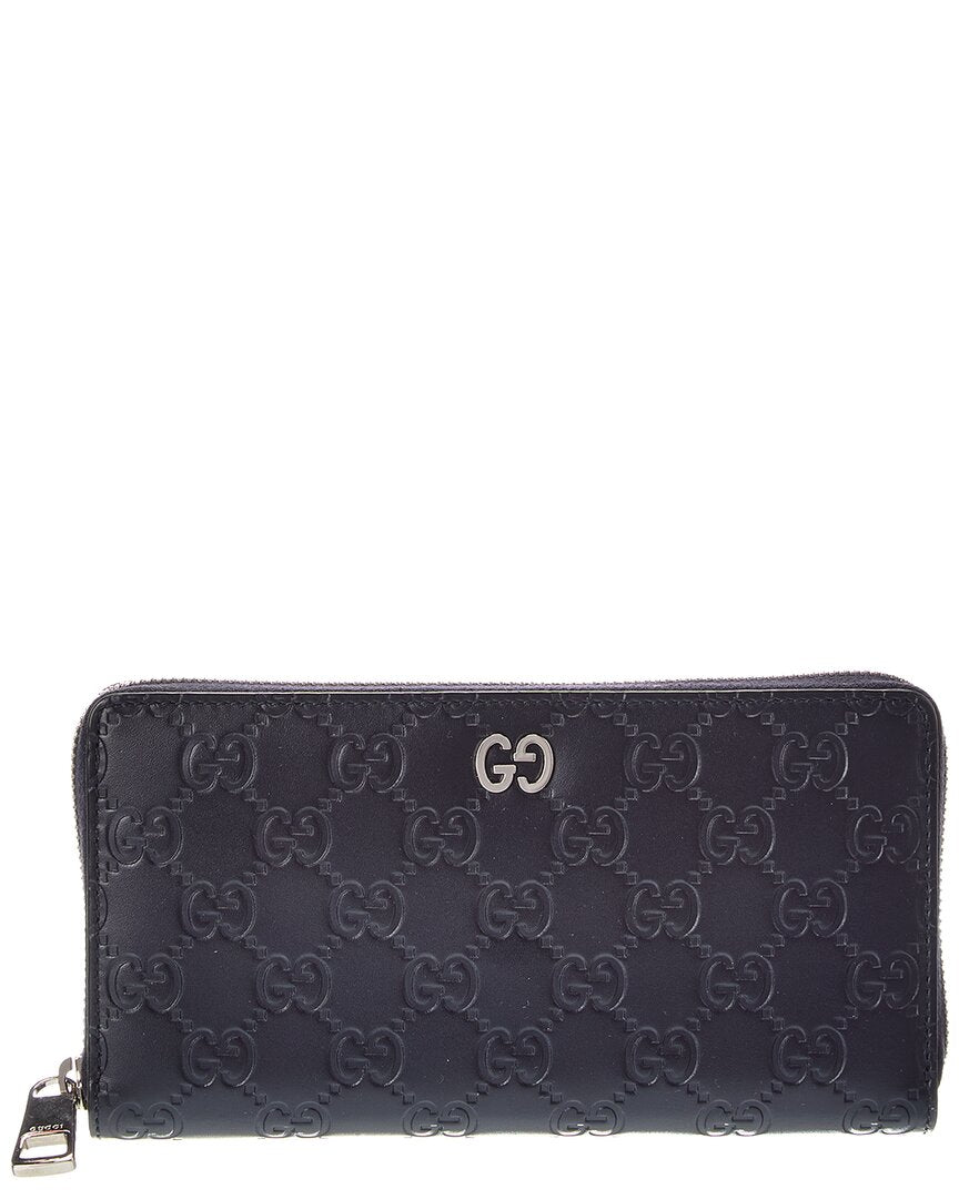 Gucci Gucci Blue Guccissima Leather Signature Dorian Zip Around Wallet(Authentic