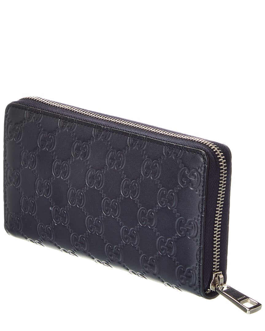 Gucci Gucci Blue Guccissima Leather Signature Dorian Zip Around Wallet(Authentic