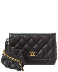 Chanel Black Lambskin Leather Quilted Mini Romance Wallet On Chain (Authentic