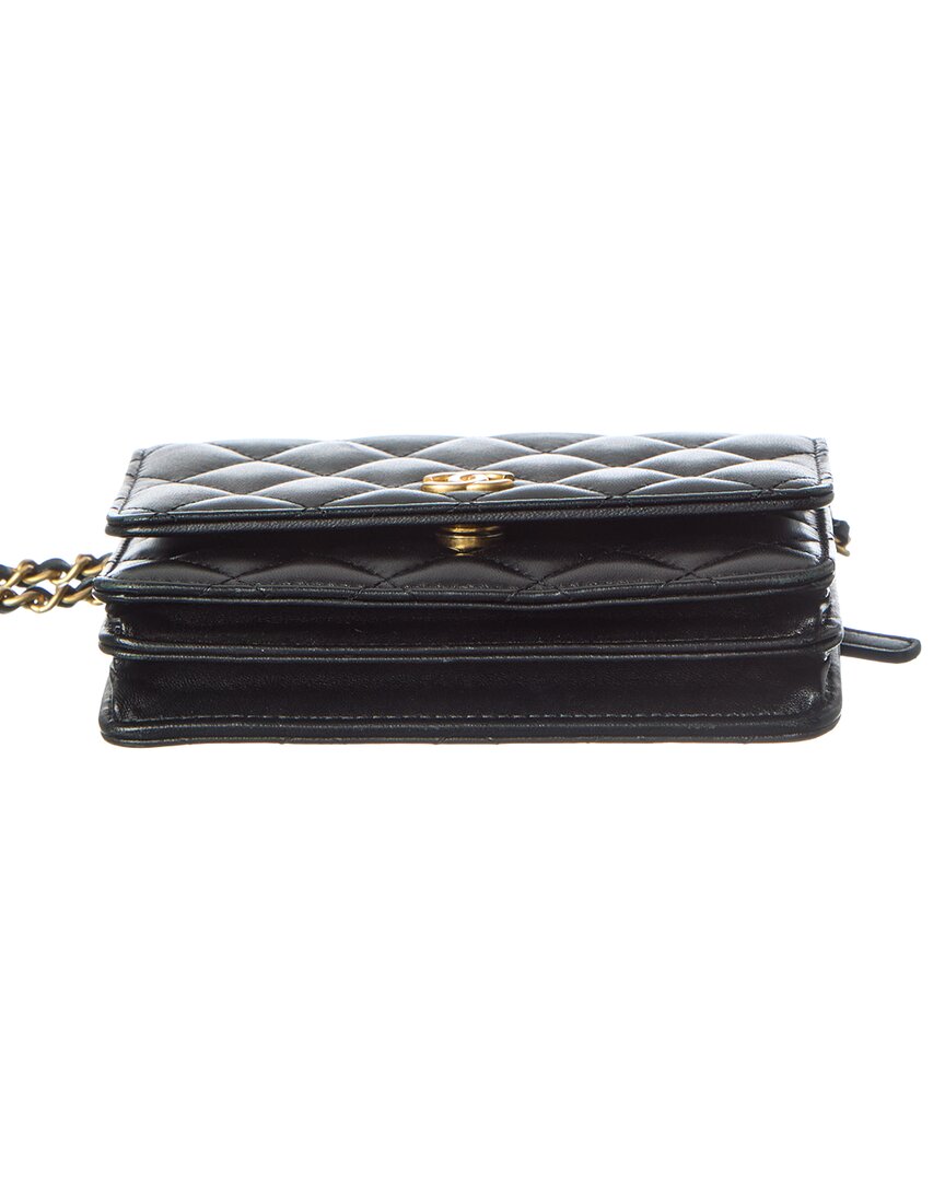 Chanel Black Lambskin Leather Quilted Mini Romance Wallet On Chain (Authentic