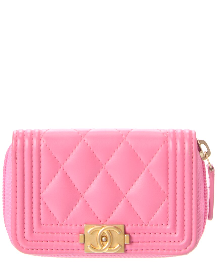 Chanel Chanel Pink Quilted Lambskin Leather Boy Zip Around Coin Case (Authentic Pre-