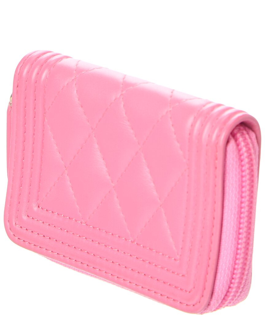Chanel Chanel Pink Quilted Lambskin Leather Boy Zip Around Coin Case (Authentic Pre-