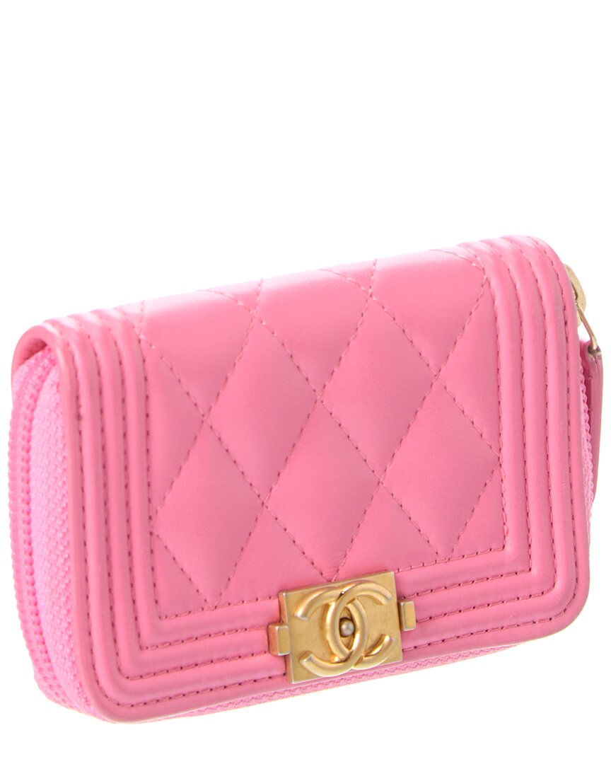 Chanel Chanel Pink Quilted Lambskin Leather Boy Zip Around Coin Case (Authentic Pre-