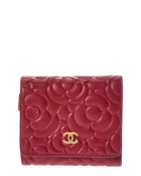 Chanel Chanel Red Leather Camellia Embossed Compact Wallet (Authentic Pre-Loved)