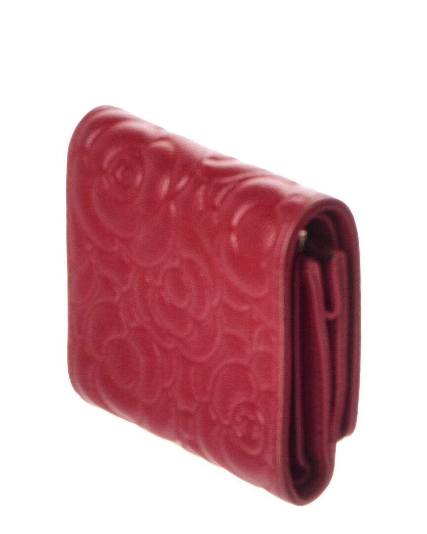Chanel Chanel Red Leather Camellia Embossed Compact Wallet (Authentic Pre-Loved)