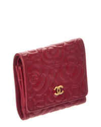 Chanel Chanel Red Leather Camellia Embossed Compact Wallet (Authentic Pre-Loved)