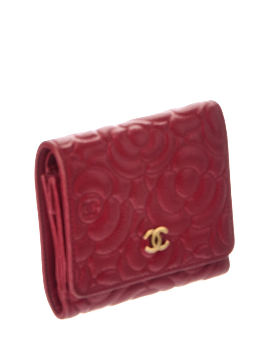 Chanel Chanel Red Leather Camellia Embossed Compact Wallet (Authentic Pre-Loved)