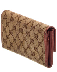Gucci Gucci Neutral Canvas & Leather Gg Wallet (Authentic Pre-Loved)