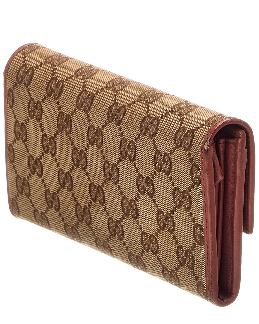 Gucci Gucci Neutral Canvas & Leather Gg Wallet (Authentic Pre-Loved)