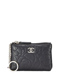 Chanel Chanel Black Embossed Leather Camellia Coin Purse (Authentic Pre-Loved)