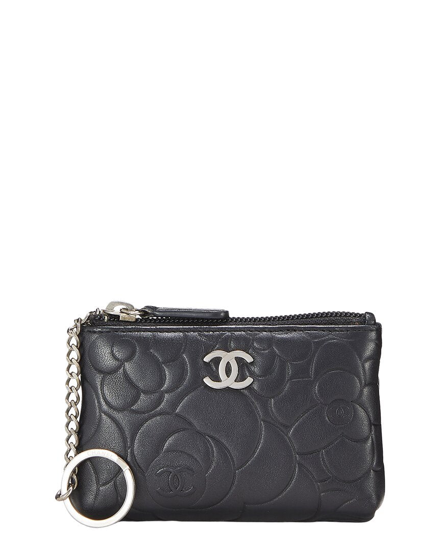 Chanel Chanel Black Embossed Leather Camellia Coin Purse (Authentic Pre-Loved)