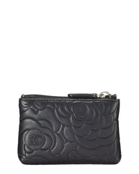 Chanel Chanel Black Embossed Leather Camellia Coin Purse (Authentic Pre-Loved)
