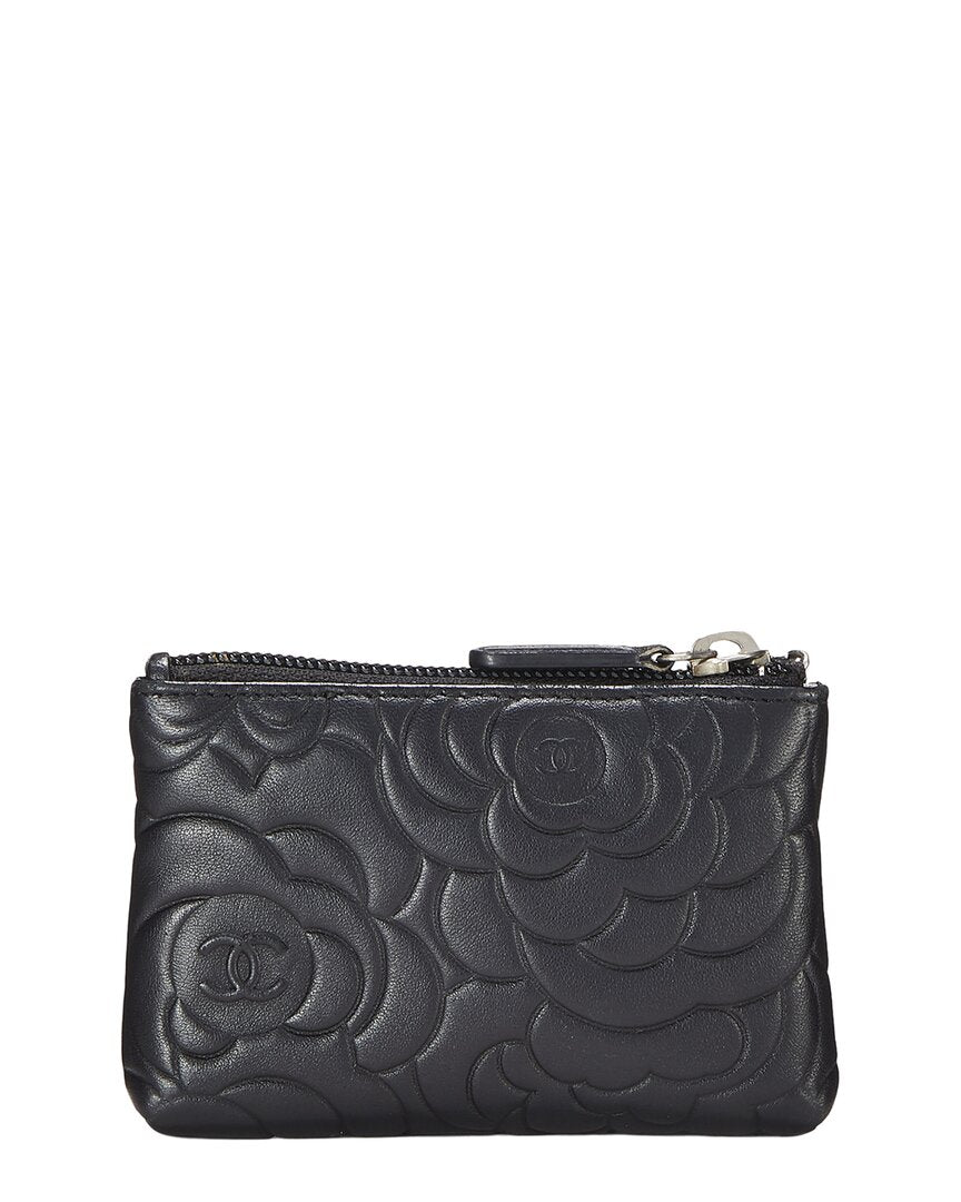 Chanel Chanel Black Embossed Leather Camellia Coin Purse (Authentic Pre-Loved)