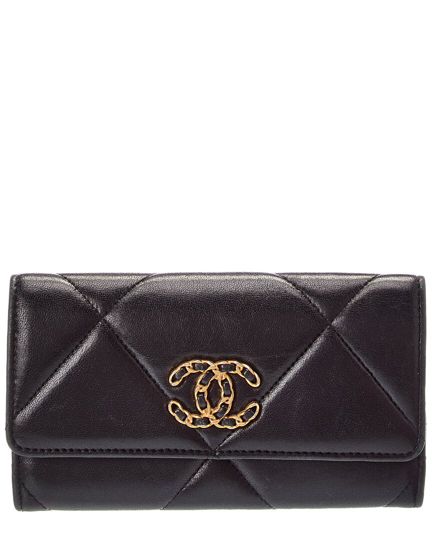 Chanel Chanel Black Quilted Lambskin Leather 19 Single Flap Wallet (Authentic