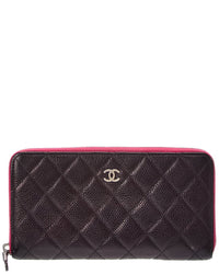 Chanel Chanel Black Pink Quilted Caviar Leather Large Gusset Zip Around Wallet