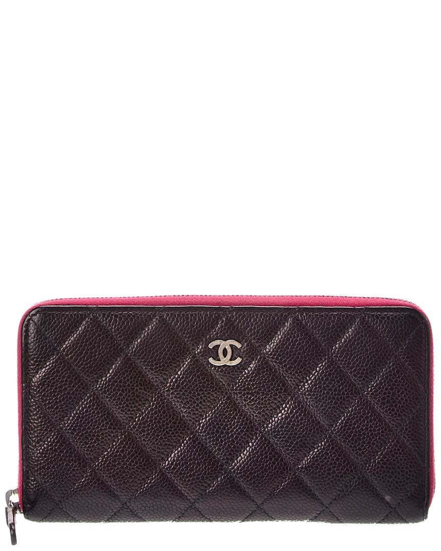 Chanel Chanel Black Pink Quilted Caviar Leather Large Gusset Zip Around Wallet