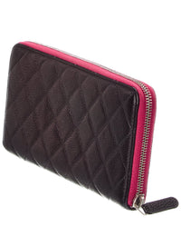 Chanel Chanel Black Pink Quilted Caviar Leather Large Gusset Zip Around Wallet
