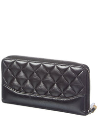 Chanel Chanel Black Quilted Leather Gabrielle Long Zip Around Wallet (Authentic