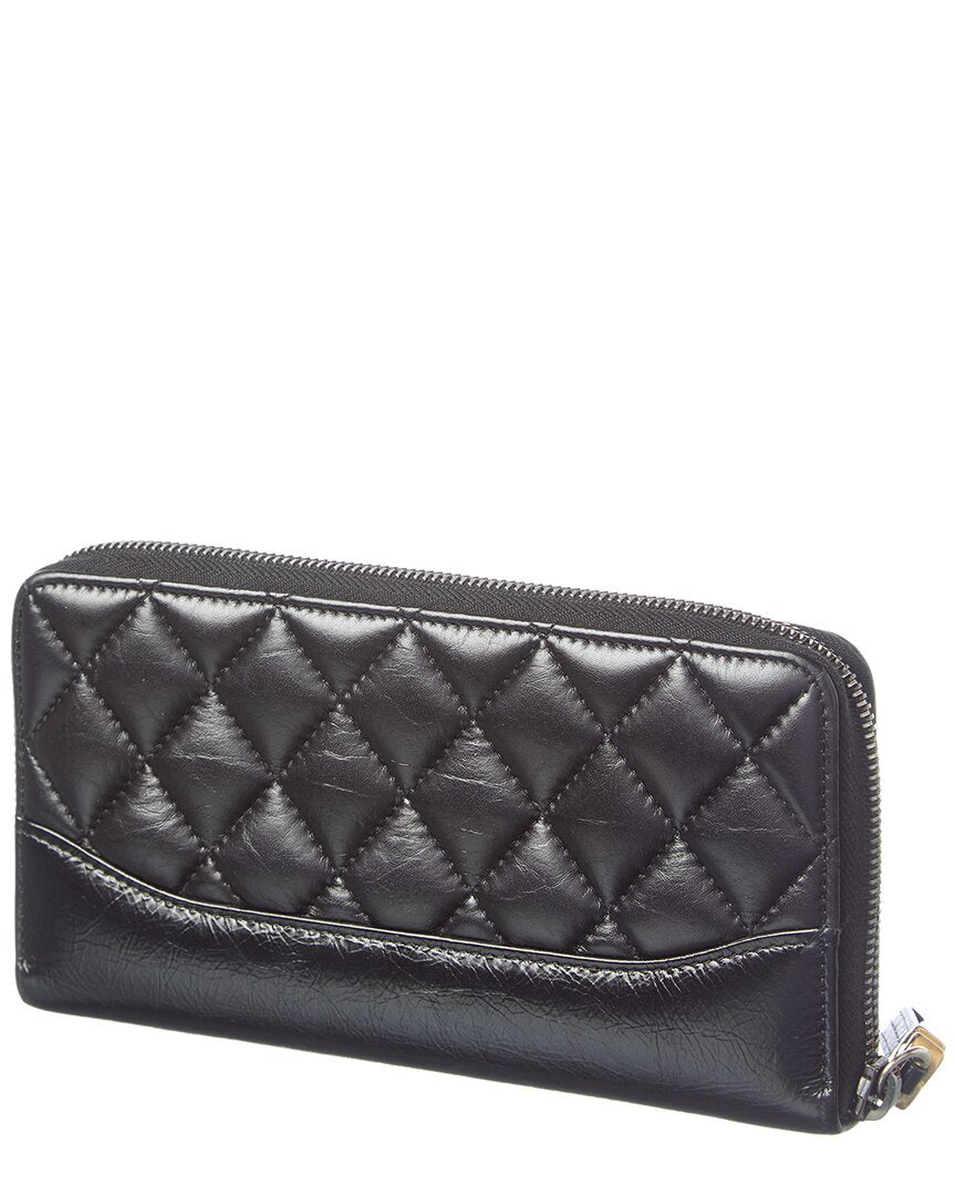 Chanel Chanel Black Quilted Leather Gabrielle Long Zip Around Wallet (Authentic