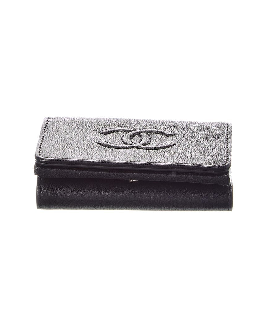 Chanel Chanel Black Leather Coco Mark Tri-Fold Wallet (Authentic Pre-Loved)