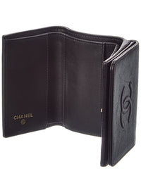 Chanel Chanel Black Leather Coco Mark Tri-Fold Wallet (Authentic Pre-Loved)