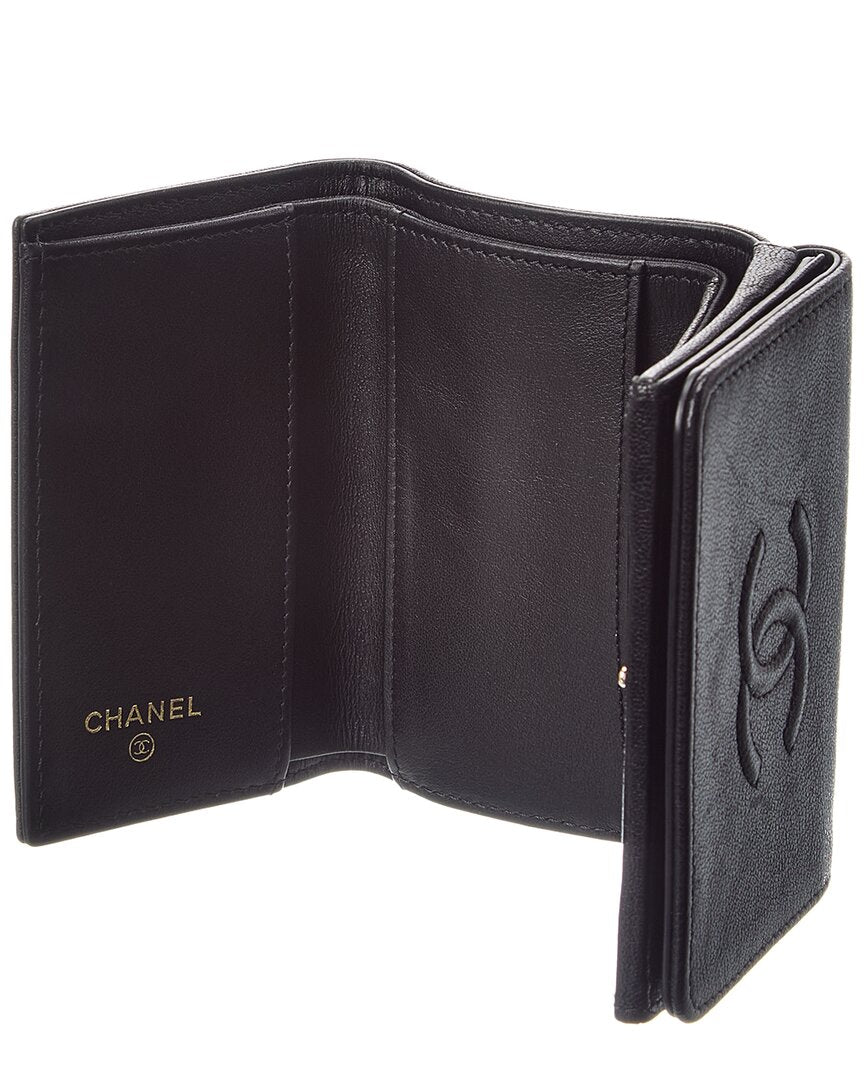 Chanel Chanel Black Leather Coco Mark Tri-Fold Wallet (Authentic Pre-Loved)