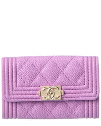 Chanel Chanel Purple Quilted Caviar Leather Boy Card Holder (Authentic Pre-Loved)
