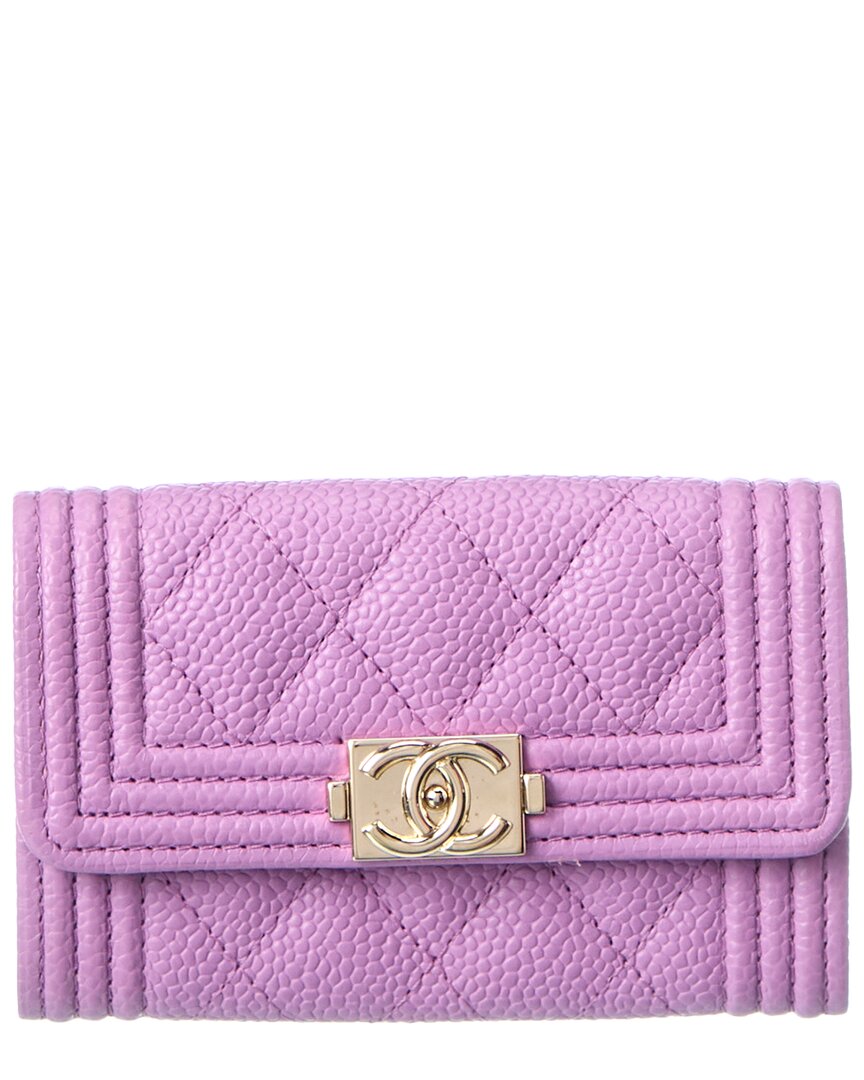Chanel Chanel Purple Quilted Caviar Leather Boy Card Holder (Authentic Pre-Loved)