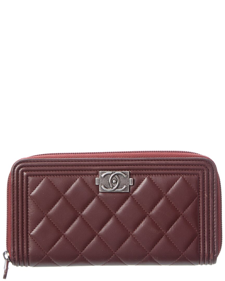 Chanel Chanel Red Quilted Lambskin Leather Boy Zip Around Wallet (Authentic Pre-Loved)