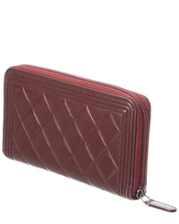 Chanel Chanel Red Quilted Lambskin Leather Boy Zip Around Wallet (Authentic Pre-Loved)
